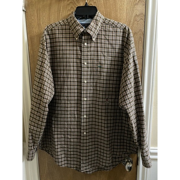 Tommy Hilfiger Men's M Green Orange Plaid Button-Down Cotton Long Sleeve Shirt - Picture 1 of 8